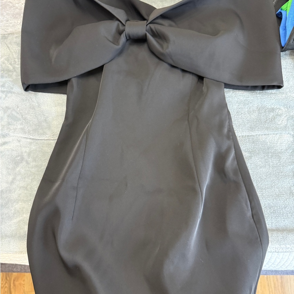 Meshki Strapless Black Dress with Bow Detail
